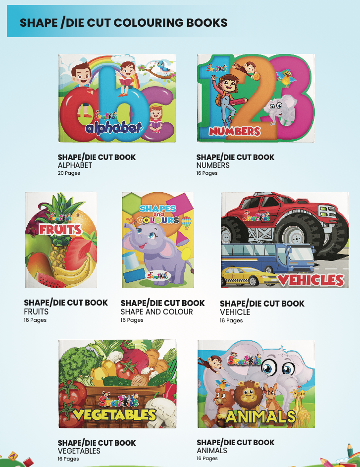 SHAPE AND DIE CUT COLOURING BOOKS 